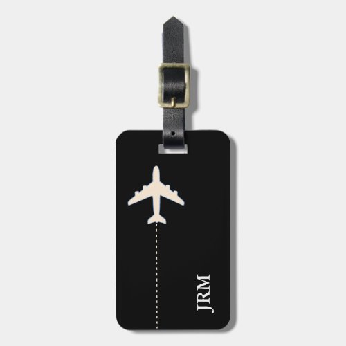 personalized black and white travel airplane luggage tag