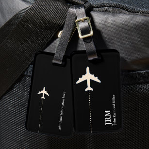 Personalized Black and White Travel Airplane Luggage Tag