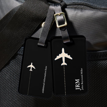 Personalized Black And White Travel Airplane Luggage Tag by mixedworld at Zazzle