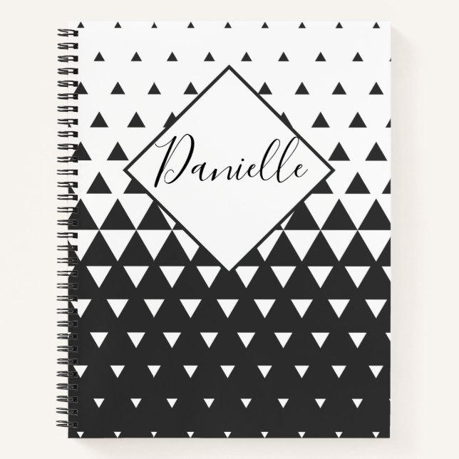Personalized Black and White Triangle Pattern Name Notebook (Front)