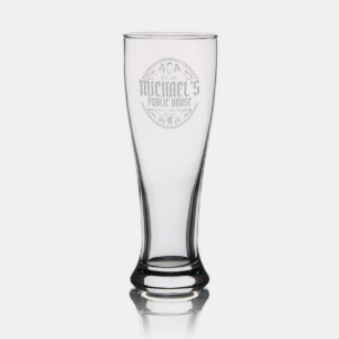 Personalized Black and White Vintage Pub Sign Beer Pilsner Glass