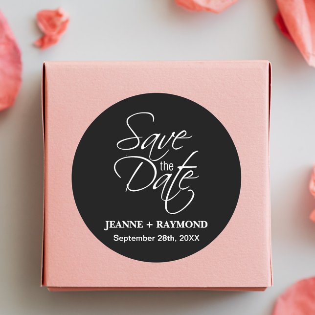 Personalized Black and White Wedding Announcement Classic Round Sticker (Creator Uploaded)