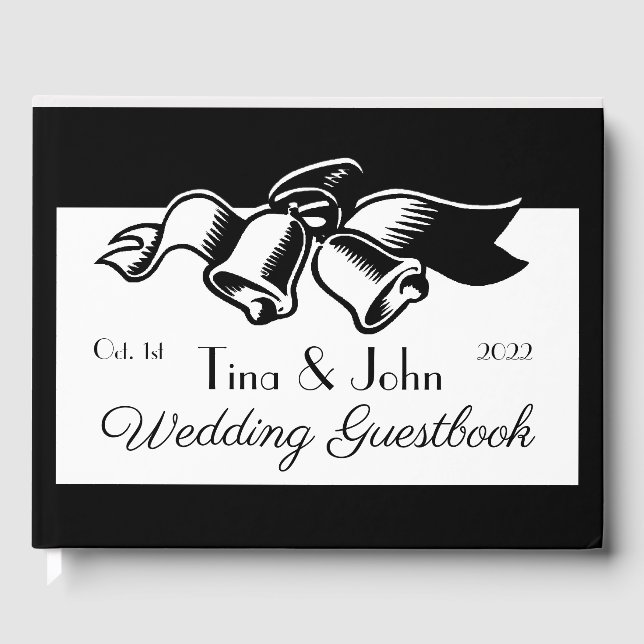 Personalized Black And White Wedding Bells Guest B Book (Front)