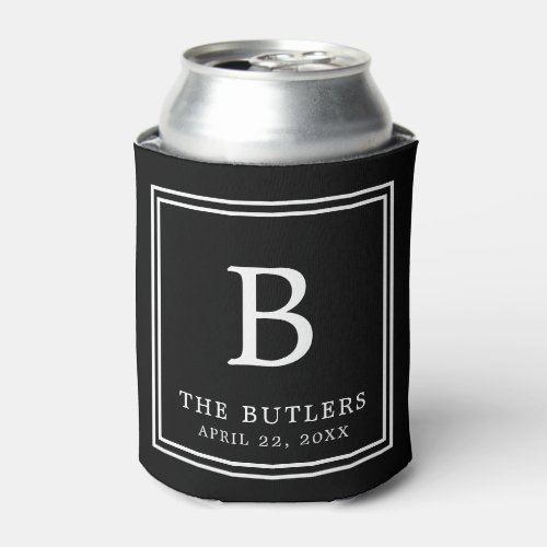 Personalized Black and White Wedding Can Cooler