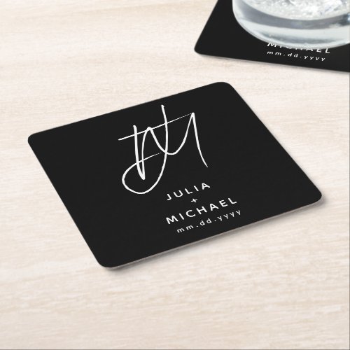 Personalized Black and White Wedding Paper Coaster