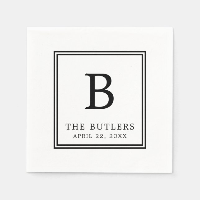 Personalized Black and White Wedding Paper Napkin (Front)
