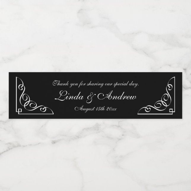 Personalized black and white wedding party favor water bottle label (Single Label)