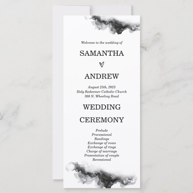 Personalized Black and White Wedding Program (Front)
