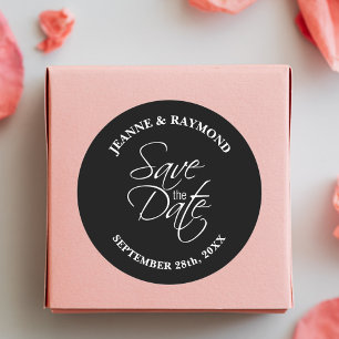 Personalized Black and White Wedding Save the Date Classic Round Sticker