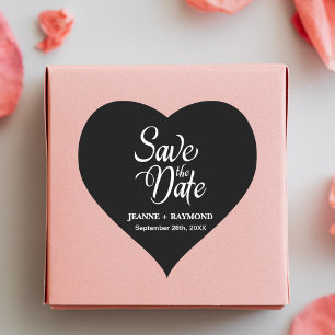 Personalized Black and White Wedding Save The Date Heart Sticker