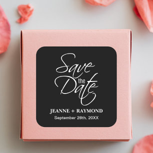 Personalized Black and White Wedding Save the Date Square Sticker