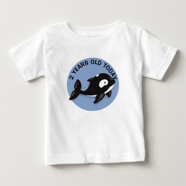 Personalized Black and White Whale Birthday Baby T-Shirt (Front)