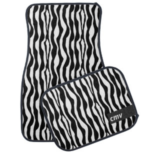 Personalized black and white zebra print car floor mat
