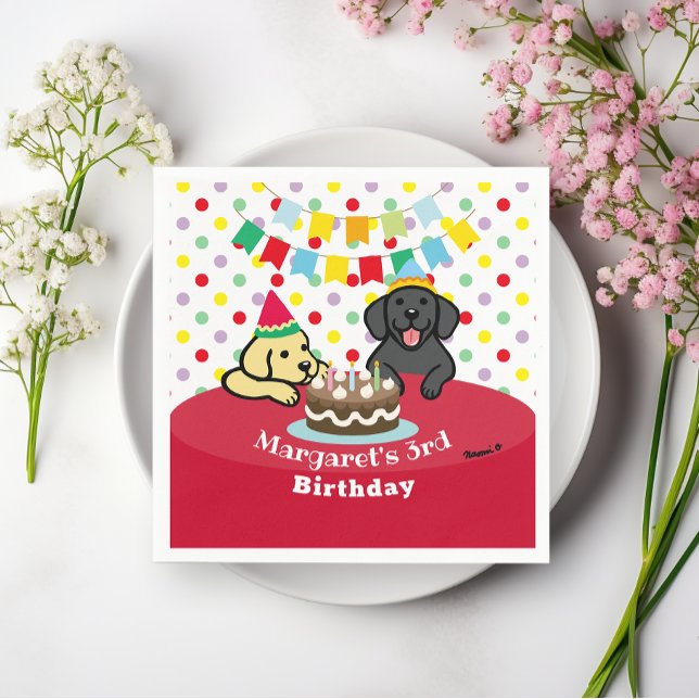Personalized Black and Yellow Labradors Birthday Napkins (Personalized Black and Yellow Labradors Birthday Paper Napkins for dog lovers birthday party.)