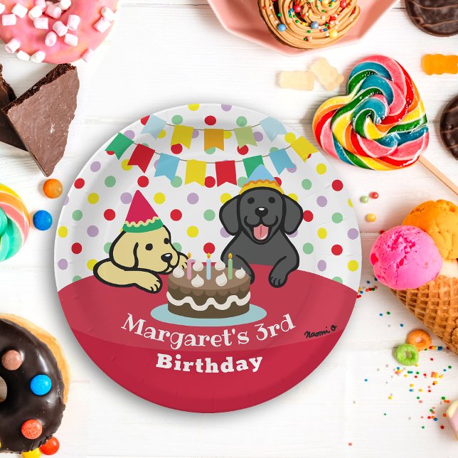Personalized Black and Yellow Labradors Birthday Paper Plates (Personalized Black and Yellow Labradors Birthday Paper Plates for dog lovers Birthday Party.)