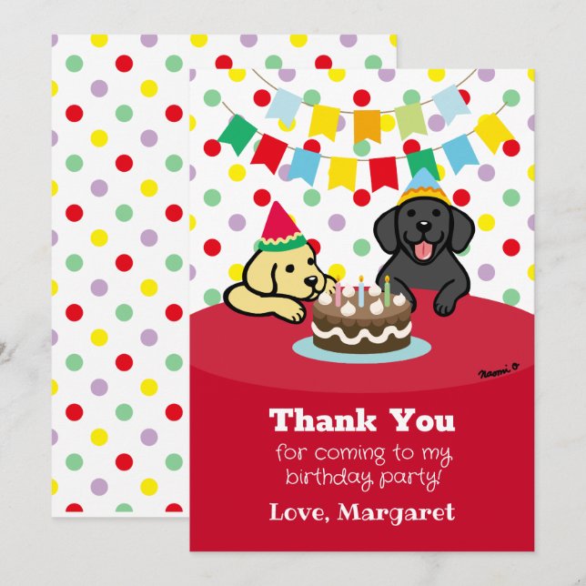Personalized Black and Yellow Labradors Birthday Thank You Card (Front/Back)