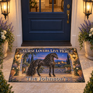 Personalized Black Andalusian Horse Lovers Doormat