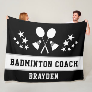 Personalized Black Badminton Coach Name Fleece Blanket