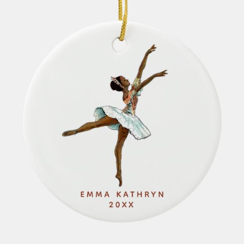 Personalized Black Ballerina Little Girl Dancer Ceramic Ornament