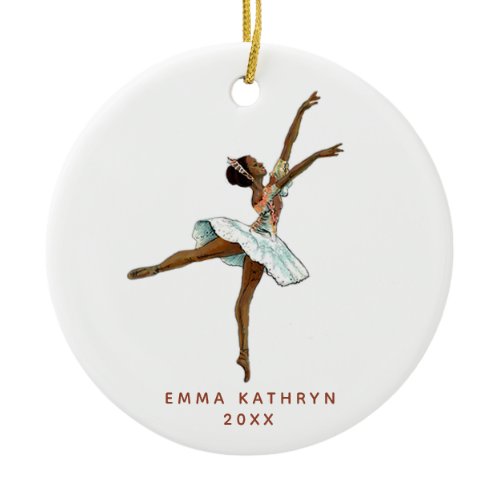 Personalized Black Ballerina Little Girl Dancer Ceramic Ornament