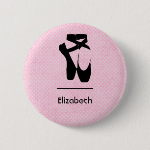 Personalized Black Ballet Shoes En Pointe Pinback Button