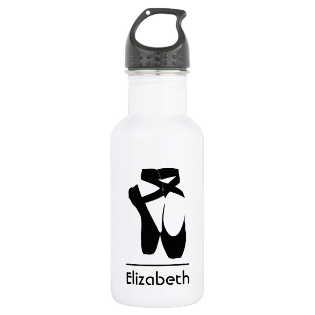 Personalized Black Ballet Shoes En Pointe Stainless Steel Water Bottle (Front)
