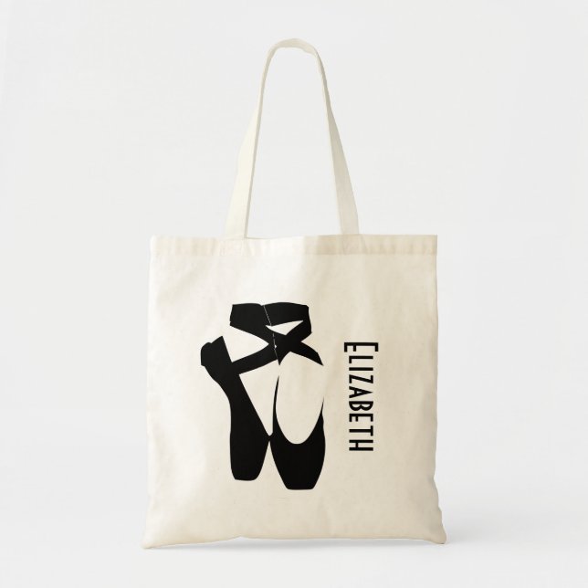 Personalized Black Ballet Shoes En Pointe Tote Bag (Front)