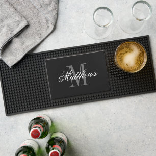 Personalized black bar mat with custom monogram