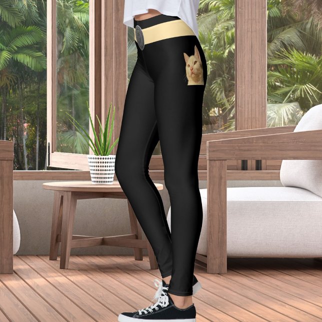 Personalized Black Beige Custom Made Pet Cat Lover Leggings (Creator Uploaded)