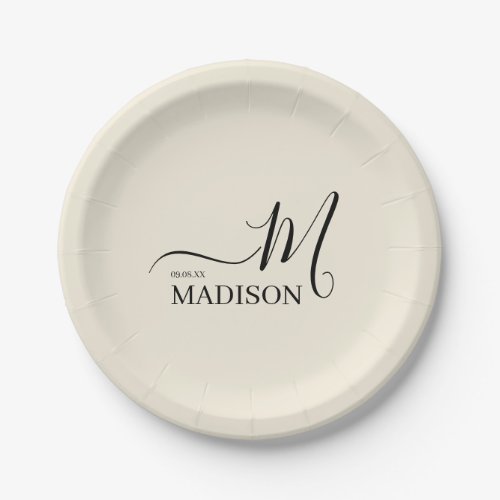 Personalized Black Beige Signature Family Name  Paper Plates