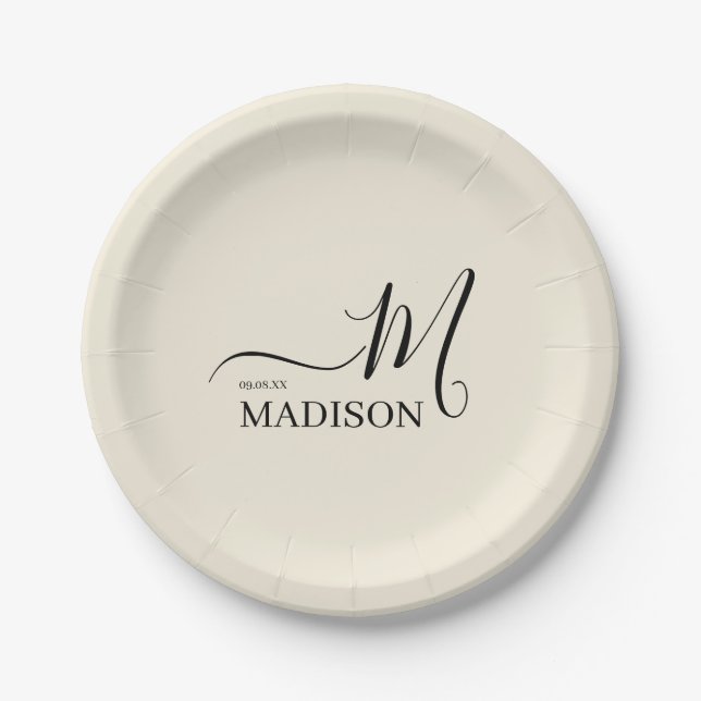 Personalized Black Beige Signature Family Name  Paper Plates (Front)