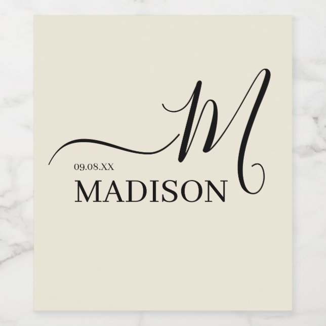 Personalized Black Beige Signature Wedding Wine Label (Single Label)