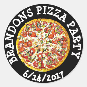 Personalized Black Birthday Pizza Party Stickers