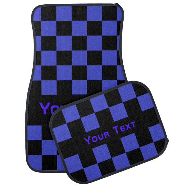 Personalized Black Blue Checkered Car Floor Mat (Set)