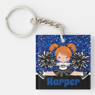 Personalized Black & Blue Cheerleading Keychain