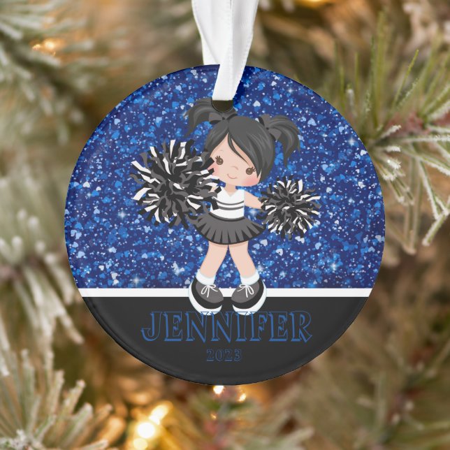 Personalized Black & Blue Cheerleading Ornament  (Tree)