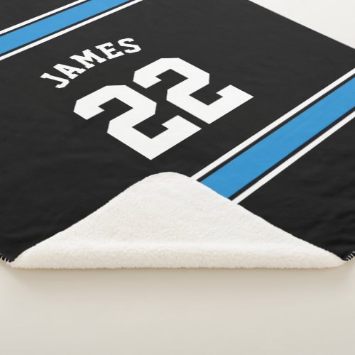 Personalized Black Blue Jersey Novelty Sport Sherpa Blanket
