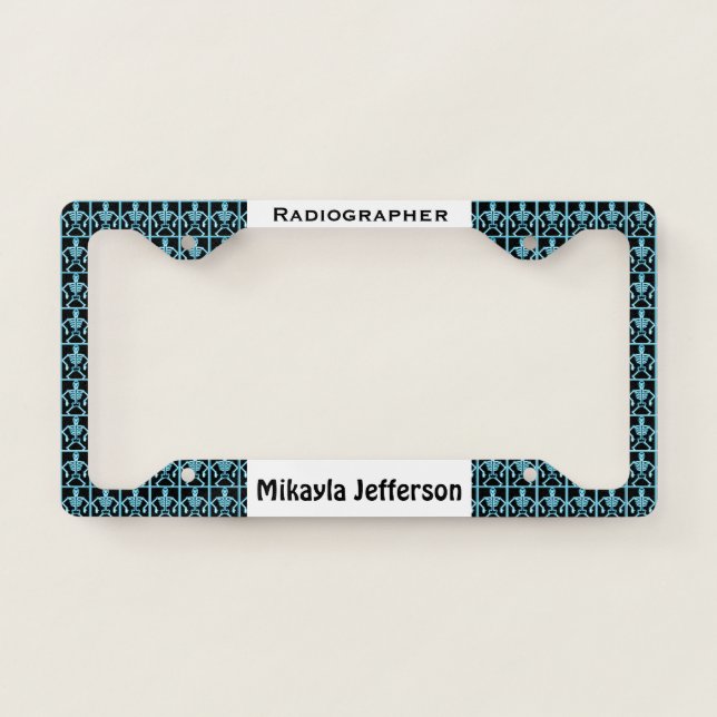Personalized Black & Blue Skeleton Radiographer License Plate Frame (Front)
