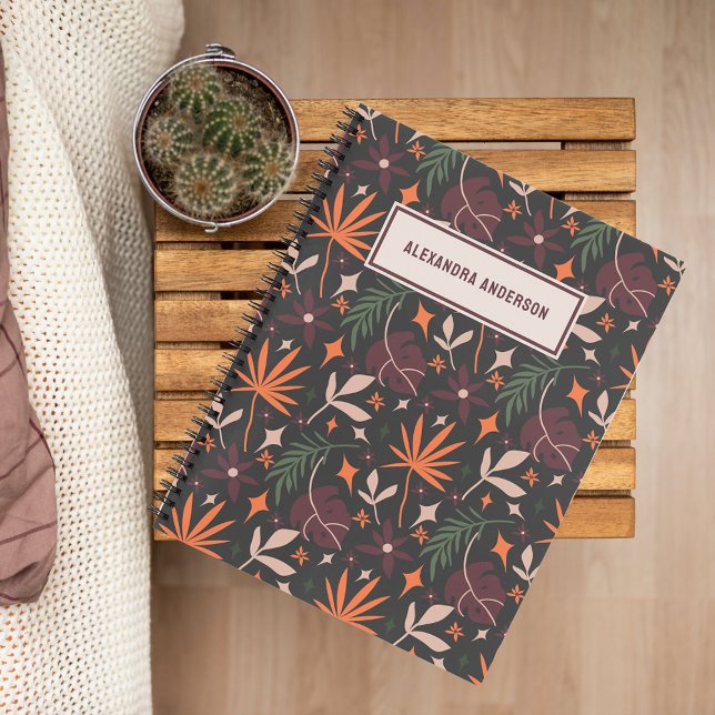 Personalized Black Boho Chic Botanical Pattern Notebook (Creator Uploaded)