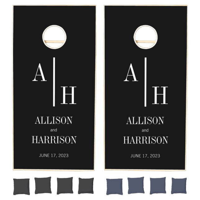 Personalized Black Boho Minimalist Wedding  Cornhole Set (Set)