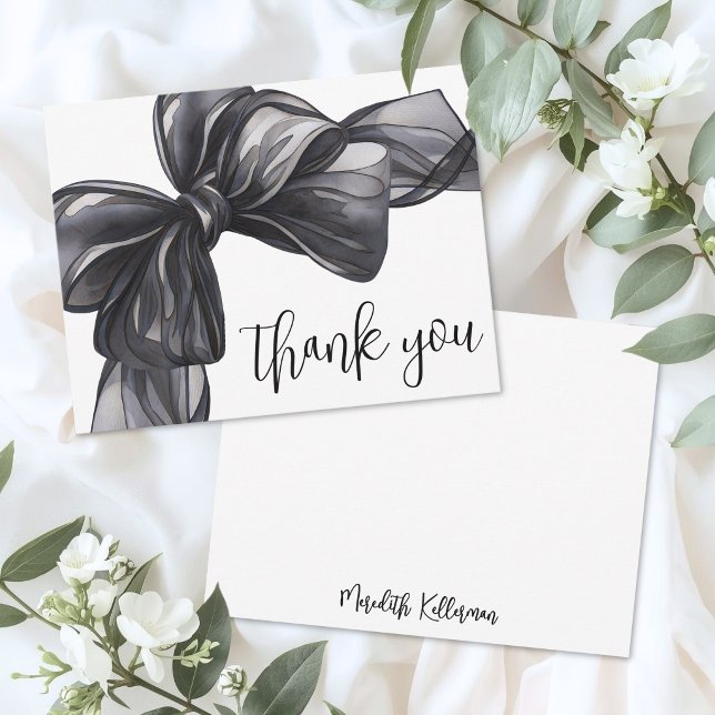 Personalized Black Bow Thank You Note Card (Personalized Black Bow Thank You Note Card)