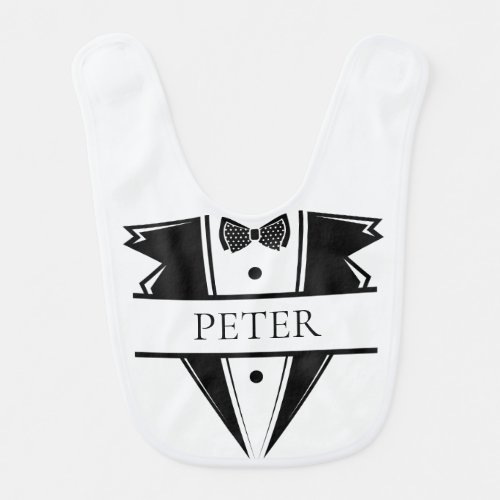 Personalized Black Bow Tie and Tuxedo Baby Bib