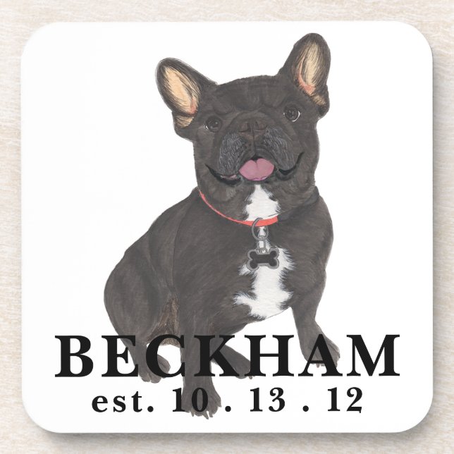 Personalized Black Brindle Frenchie French Bulldog Beverage Coaster (Front)