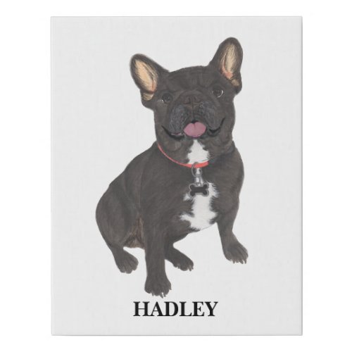 Personalized Black Brindle Frenchie French Bulldog Faux Canvas Print