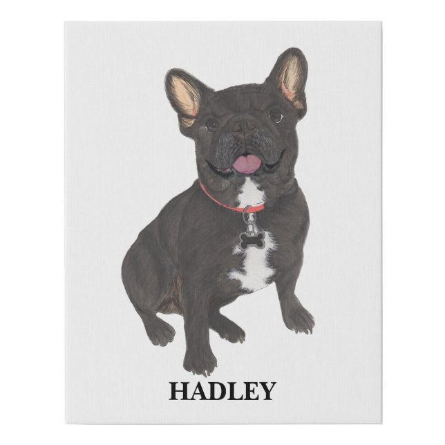 Personalized Black Brindle Frenchie French Bulldog Faux Canvas Print (Front)