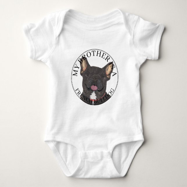 Personalized Black Brindle White French Bulldog Baby Bodysuit (Front)