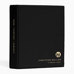 Personalized Black Brushed Metallic Gold Monogram Mini Binder