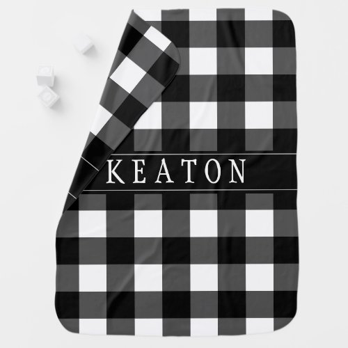 Personalized Black Buffalo Check Baby Blanket