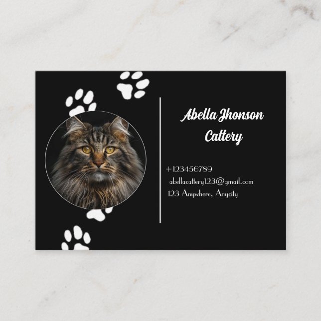 Personalized Black Business Card For Cattery  (Front)