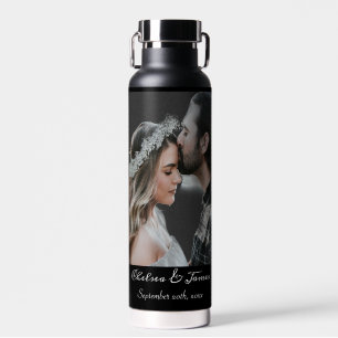 Personalized Black Calligraphy Add Your Own Photo Water Bottle